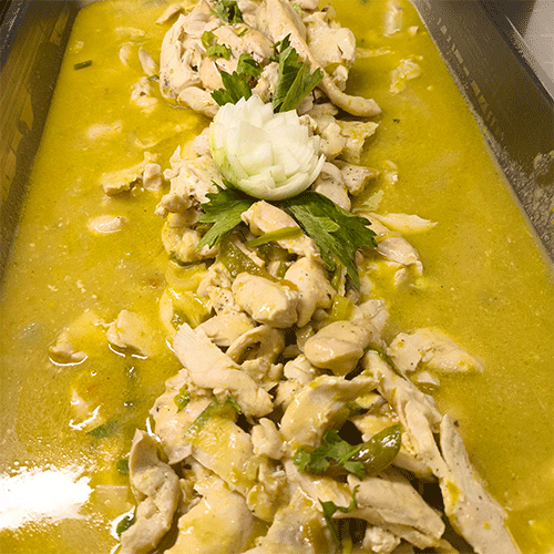 Fajitas de pollo en salsa de calabacín